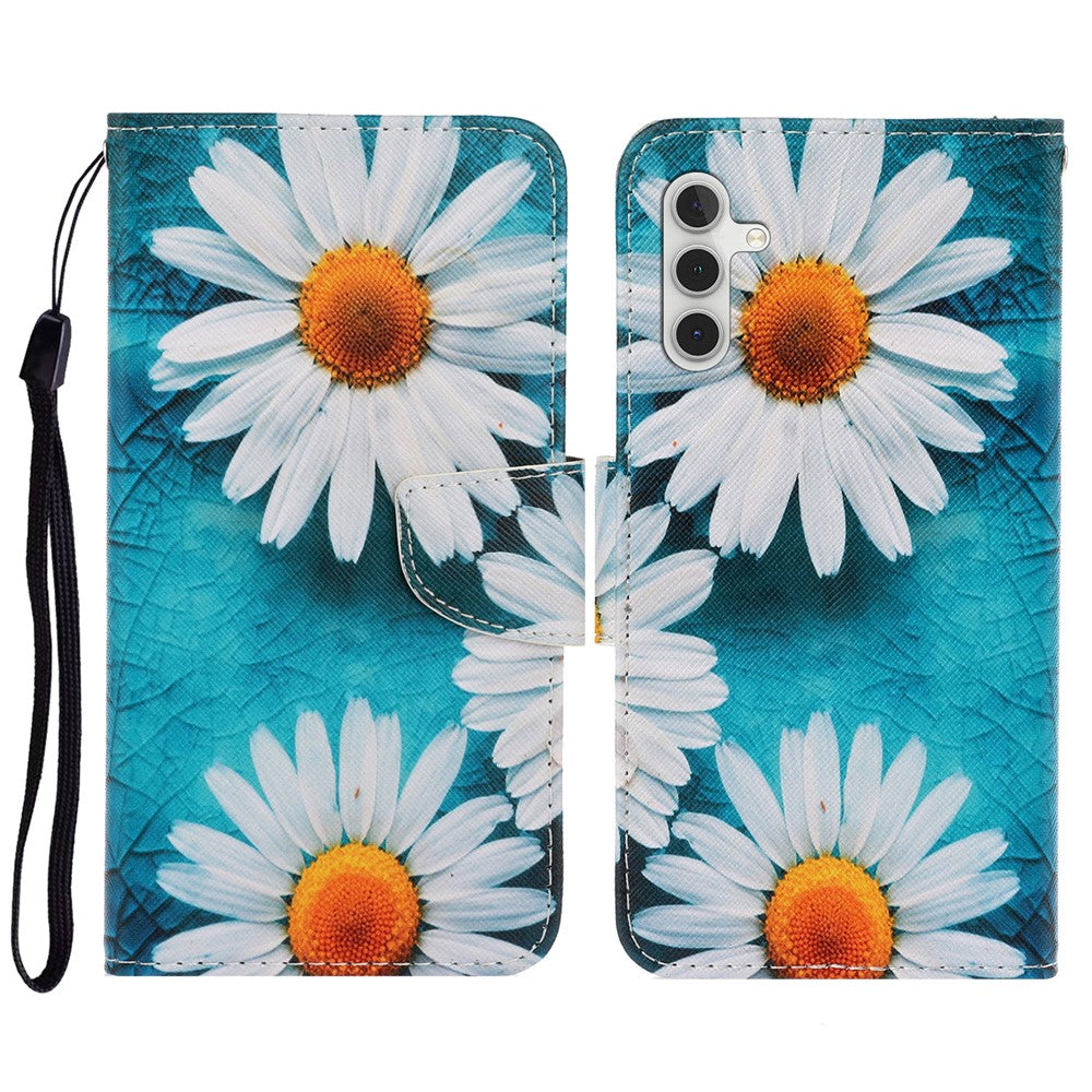 Pattern Printing PU Leather Cover for Samsung Galaxy S23 FE Cross Texture Wallet Phone Case with Strap