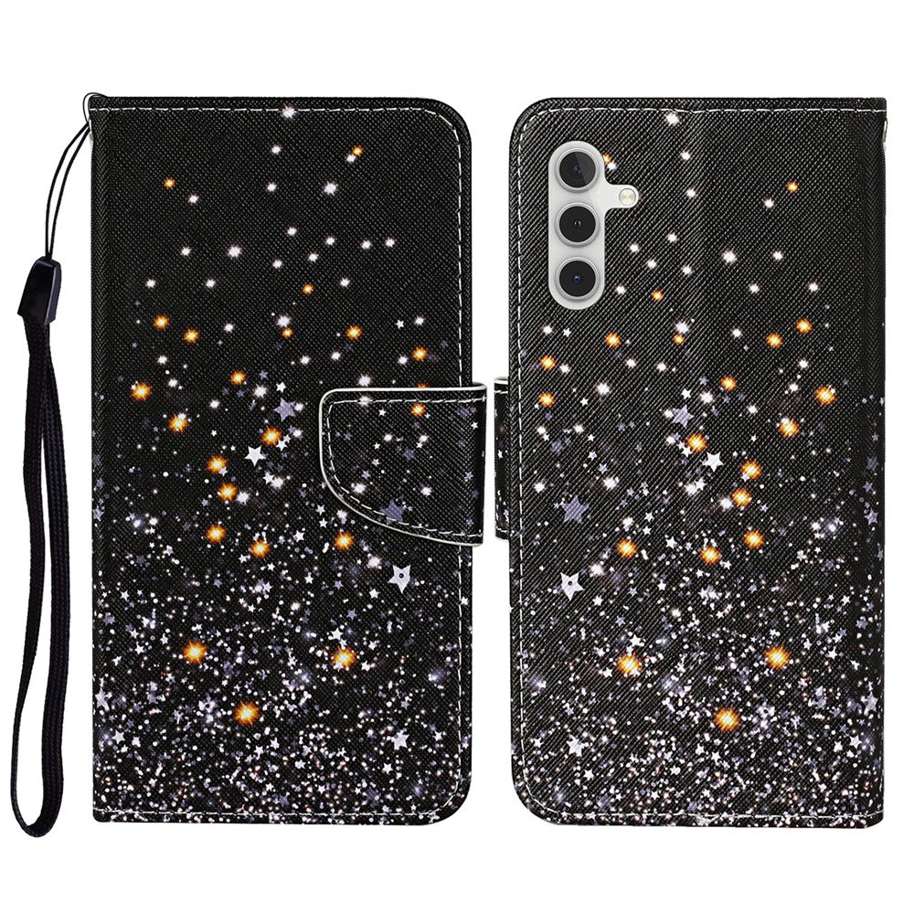 Pattern Printing PU Leather Cover for Samsung Galaxy S23 FE Cross Texture Wallet Phone Case with Strap