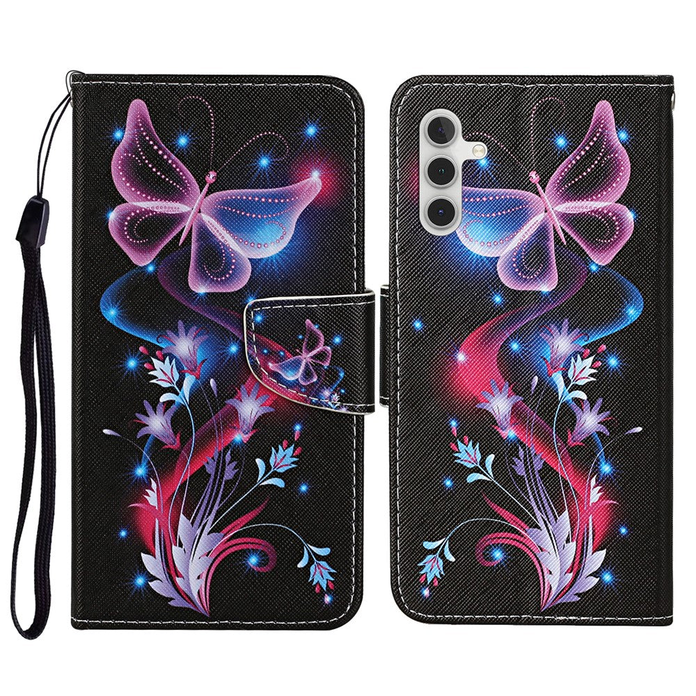 Pattern Printing PU Leather Cover for Samsung Galaxy S23 FE Cross Texture Wallet Phone Case with Strap