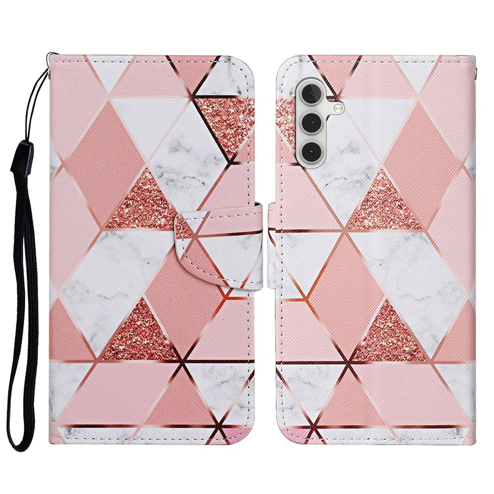 Pattern Printing PU Leather Cover for Samsung Galaxy S23 FE Cross Texture Wallet Phone Case with Strap