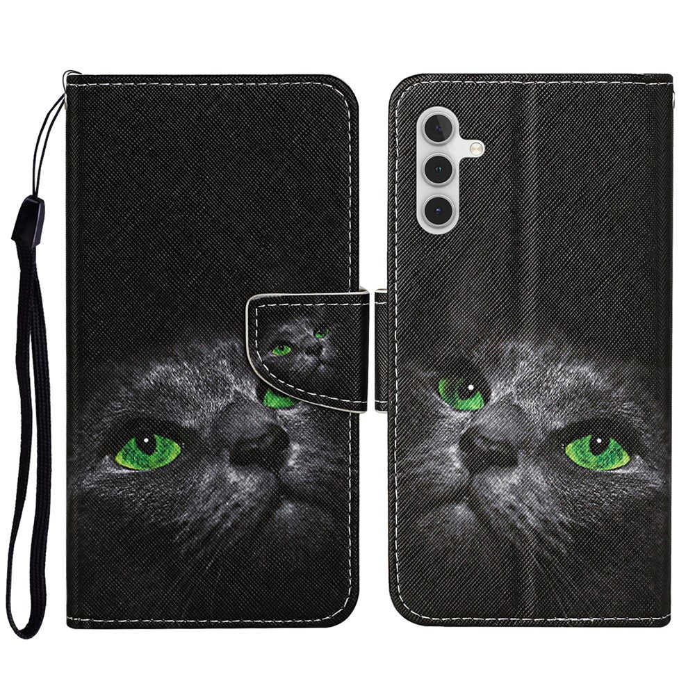 Pattern Printing PU Leather Cover for Samsung Galaxy S23 FE Cross Texture Wallet Phone Case with Strap