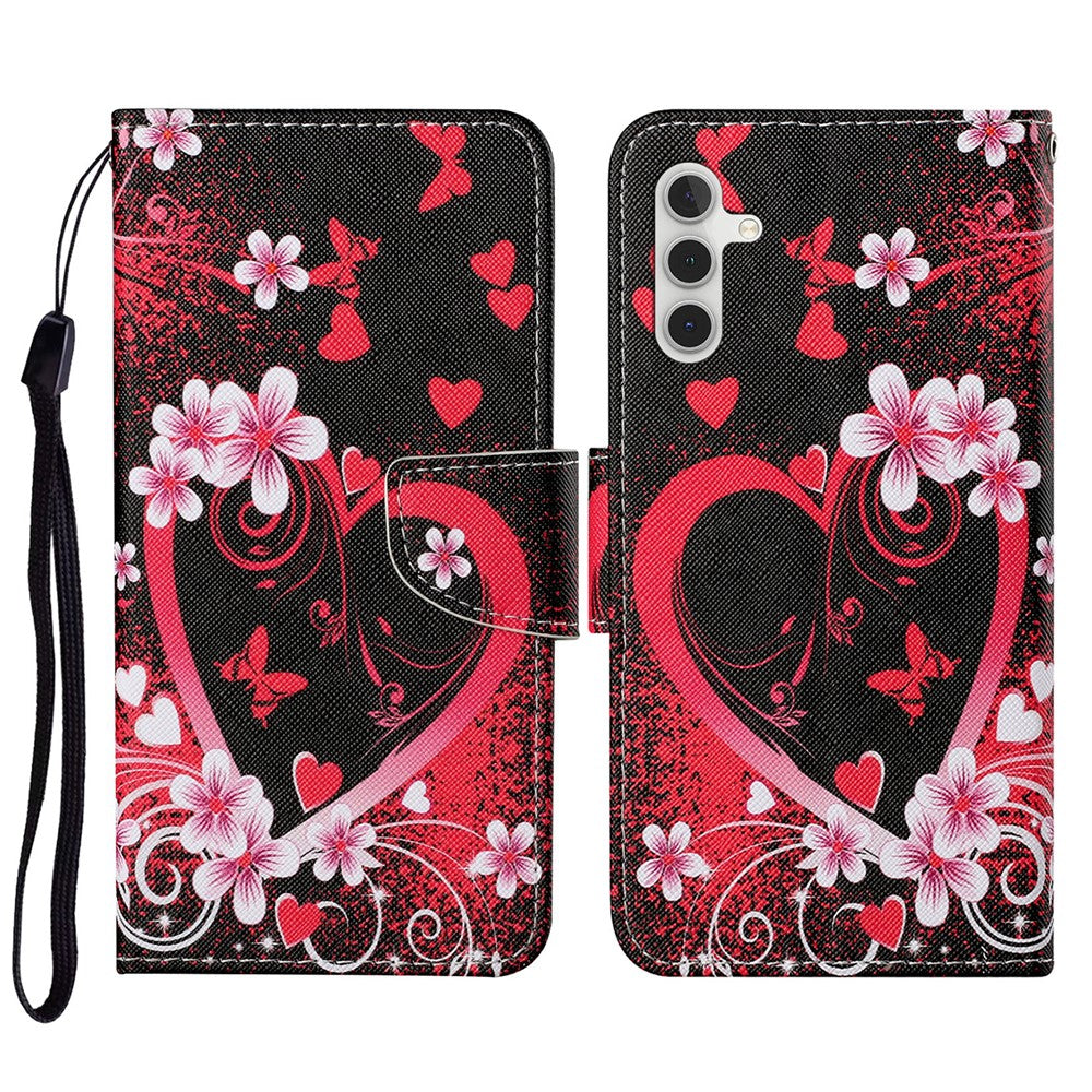 Pattern Printing PU Leather Cover for Samsung Galaxy S23 FE Cross Texture Wallet Phone Case with Strap