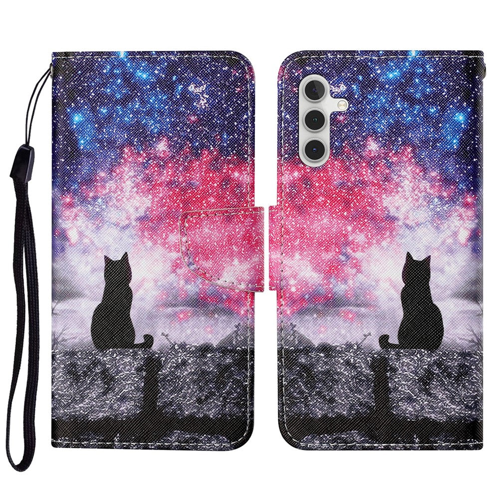 Pattern Printing PU Leather Cover for Samsung Galaxy S23 FE Cross Texture Wallet Phone Case with Strap