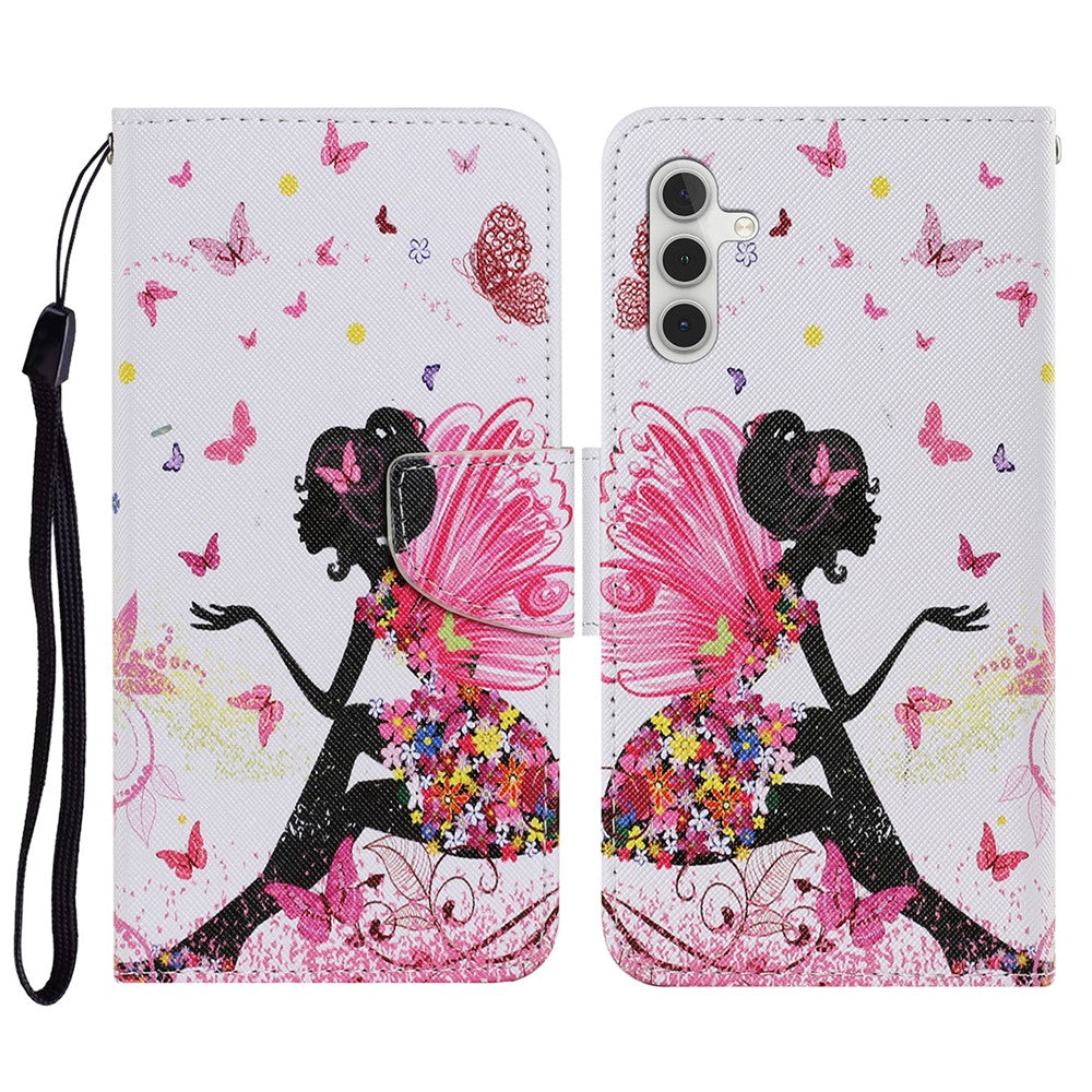 Pattern Printing PU Leather Cover for Samsung Galaxy S23 FE Cross Texture Wallet Phone Case with Strap