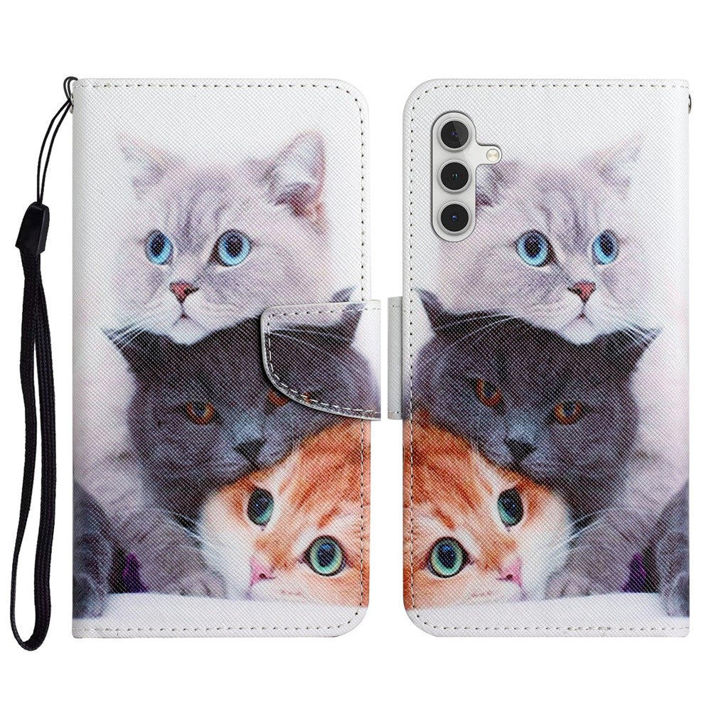 Pattern Printing PU Leather Cover for Samsung Galaxy S23 FE Cross Texture Wallet Phone Case with Strap