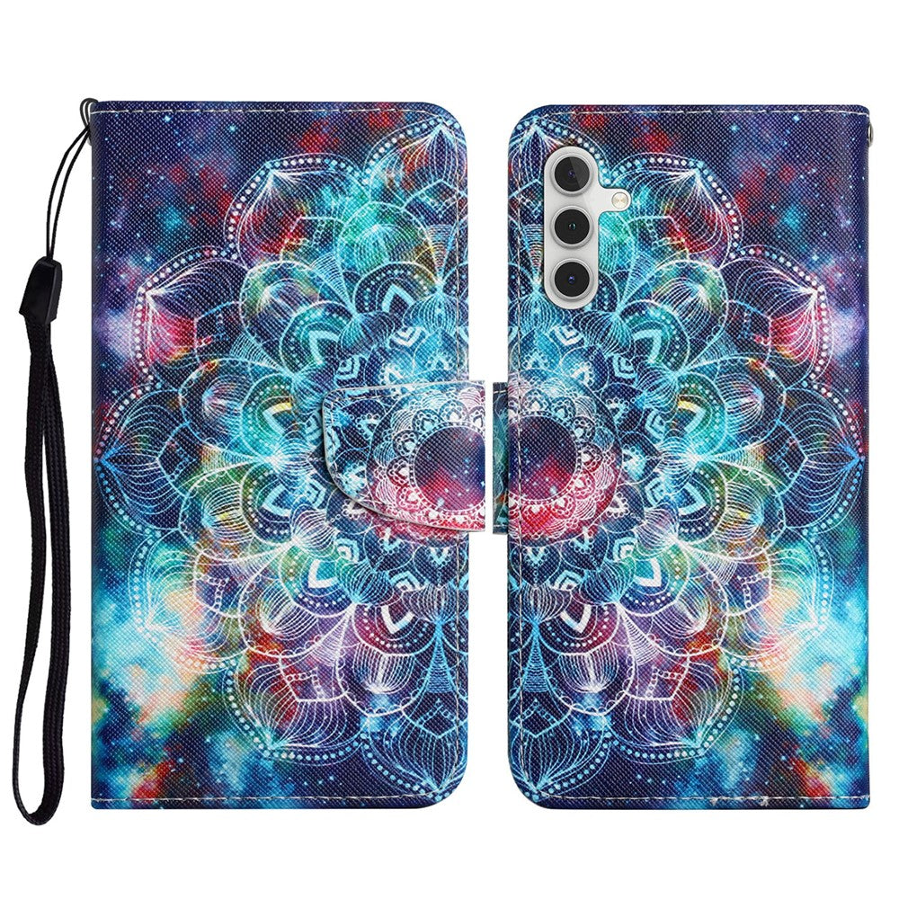 Pattern Printing PU Leather Cover for Samsung Galaxy S23 FE Cross Texture Wallet Phone Case with Strap