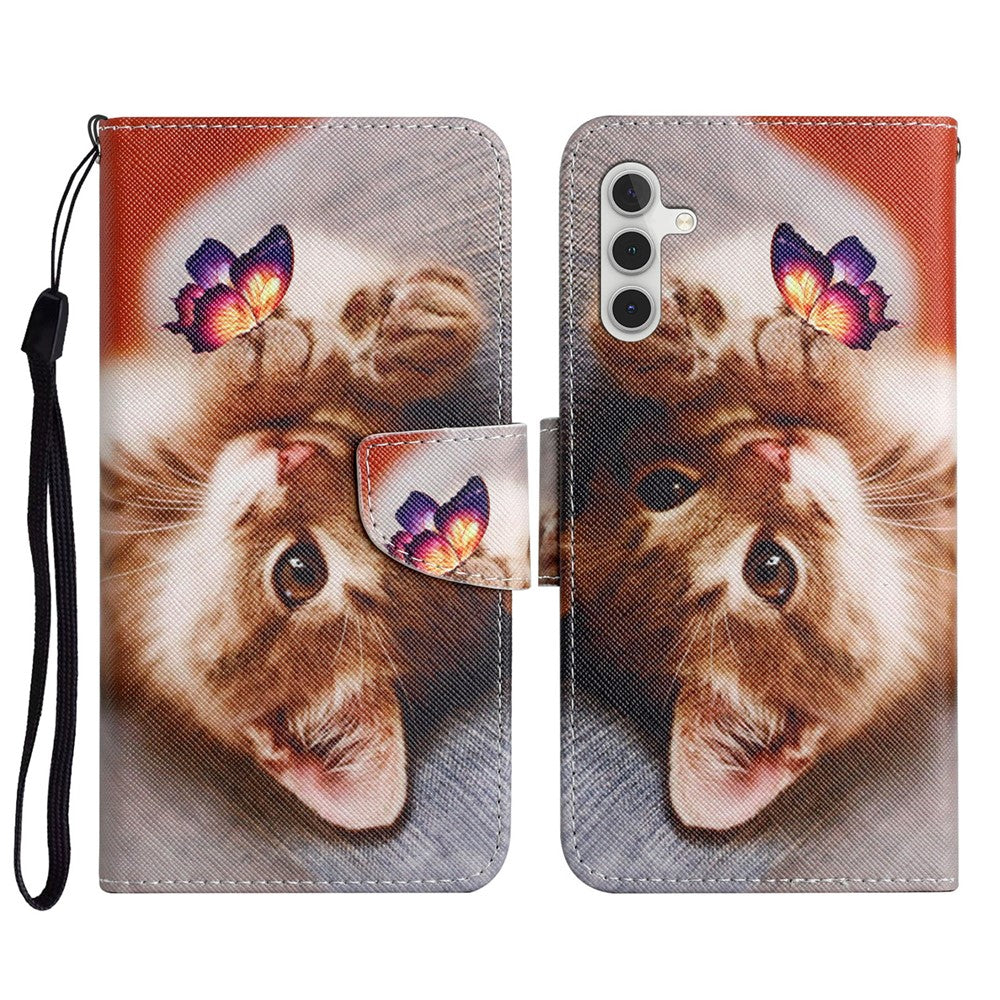 Pattern Printing PU Leather Cover for Samsung Galaxy S23 FE Cross Texture Wallet Phone Case with Strap