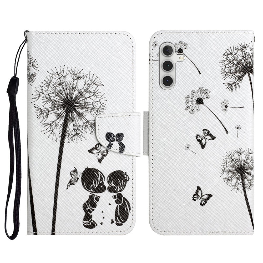 Pattern Printing PU Leather Cover for Samsung Galaxy S23 FE Cross Texture Wallet Phone Case with Strap