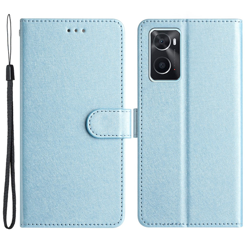 Stand Shell for Oppo A76 / A36 / A96 4G Silk Texture Wallet Phone Case Leather Cover with Wrist Strap