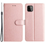 Telefonpungetui til Samsung Galaxy A22 5G (EU Version) PU Læder Stand Cover Håndrem Silke Tekstur Flip Etui