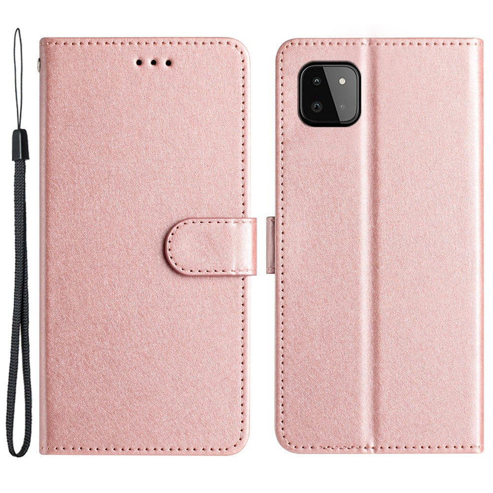 Telefonpungetui til Samsung Galaxy A22 5G (EU Version) PU Læder Stand Cover Håndrem Silke Tekstur Flip Etui