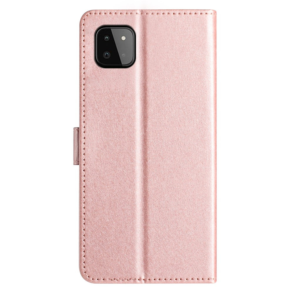 Telefonpungetui til Samsung Galaxy A22 5G (EU Version) PU Læder Stand Cover Håndrem Silke Tekstur Flip Etui