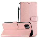 Telefonpungetui til Samsung Galaxy A22 5G (EU Version) PU Læder Stand Cover Håndrem Silke Tekstur Flip Etui