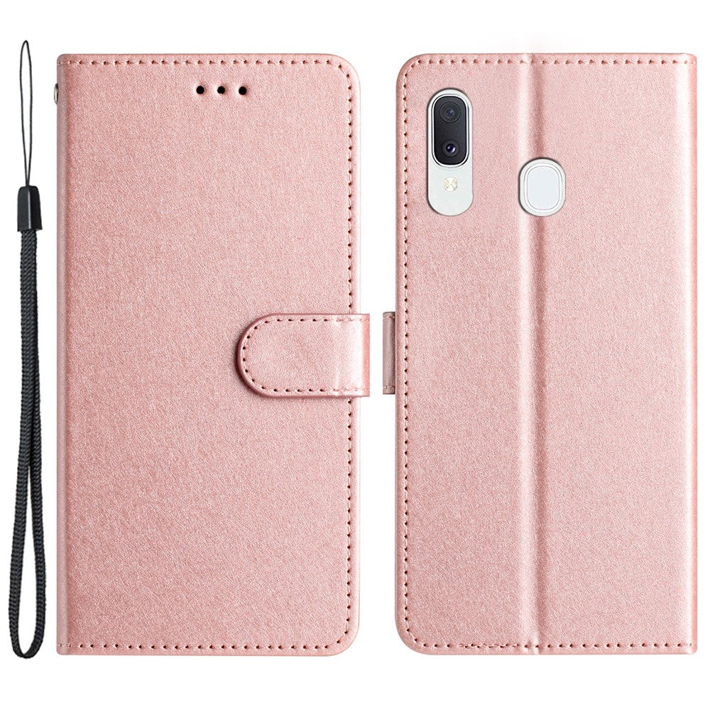 Samsung Galaxy A40 Plånboksfodral mobilstativ Silkestextur PU-läderskal med Handrem