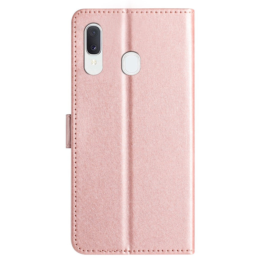 For Samsung Galaxy A40 Wallet Case Phone Stand Cover Silk Texture PU Leather Shell with Hand Strap