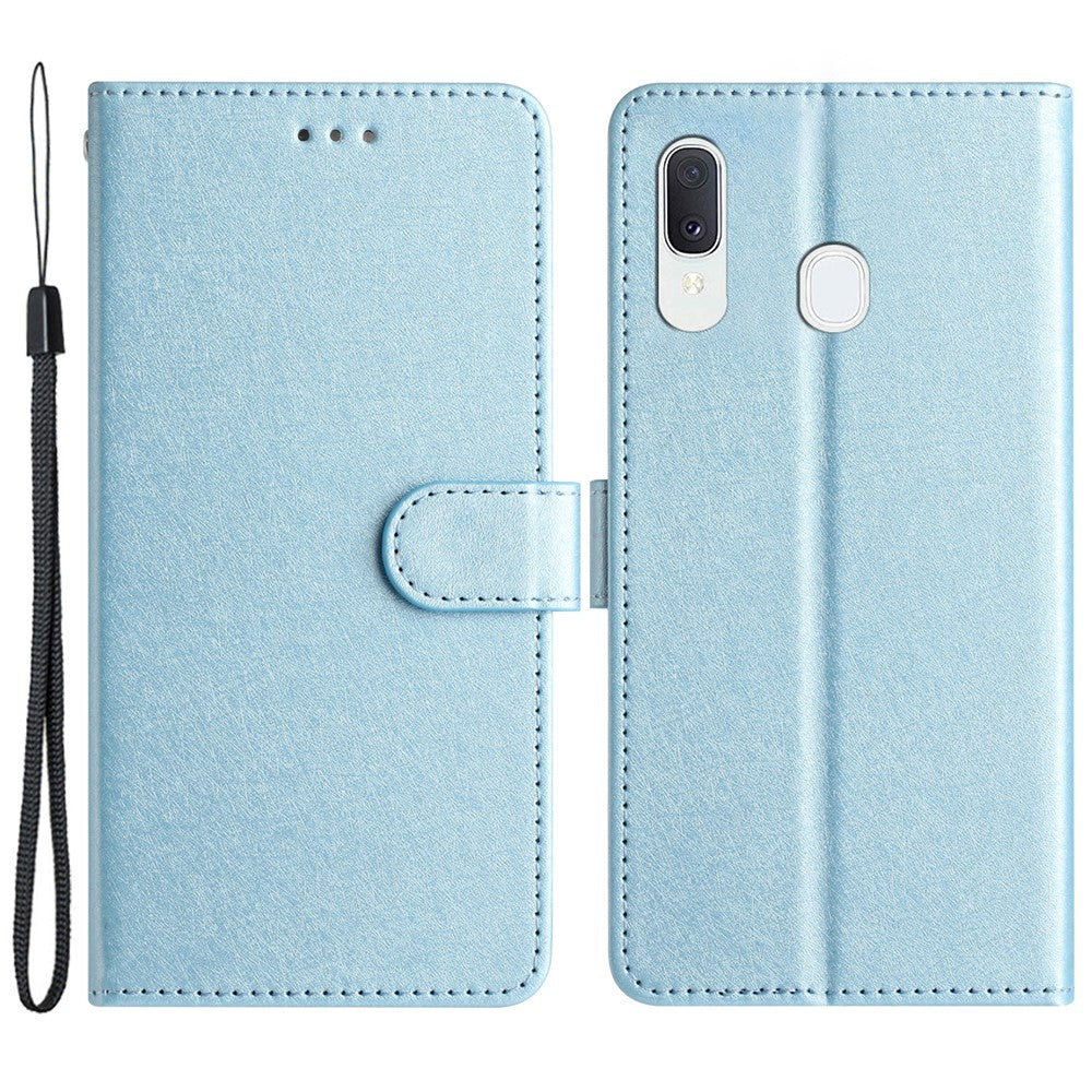 For Samsung Galaxy A40 Wallet Case Phone Stand Cover Silk Texture PU Leather Shell with Hand Strap