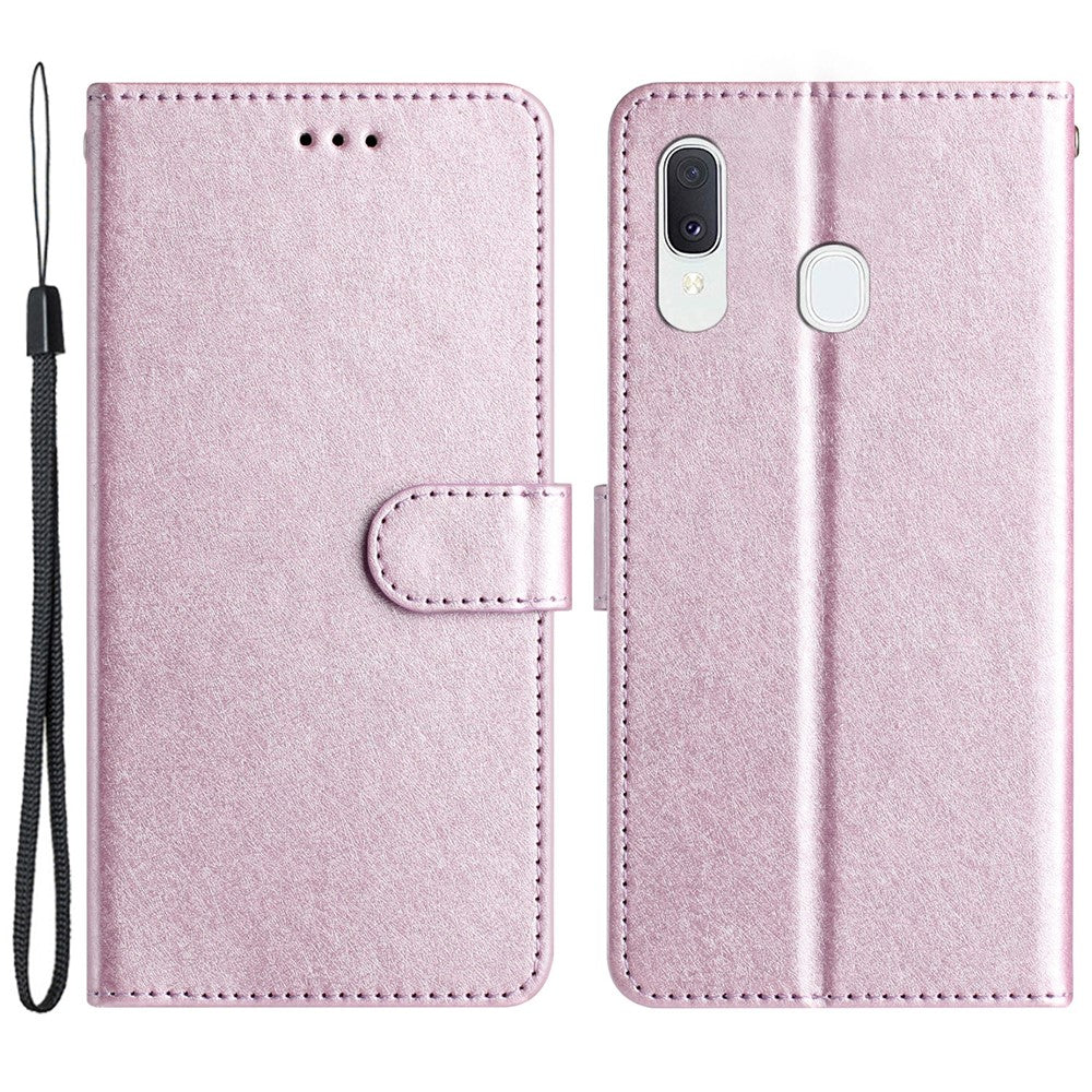 For Samsung Galaxy A40 Wallet Case Phone Stand Cover Silk Texture PU Leather Shell with Hand Strap