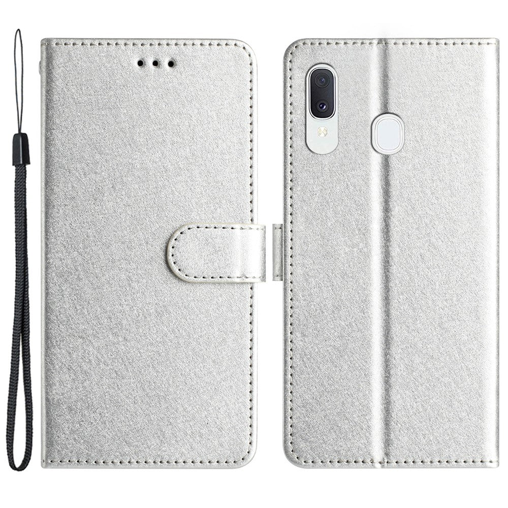 Samsung Galaxy A40 Plånboksfodral mobilstativ Silkestextur PU-läderskal med Handrem
