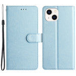 Flip Case for iPhone 13 mini 5.4 inch Silk Texture PU Leather Phone Cover Wallet Stand with Wrist Strap