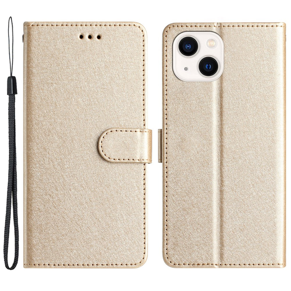 Flip Case for iPhone 13 mini 5.4 inch Silk Texture PU Leather Phone Cover Wallet Stand with Wrist Strap