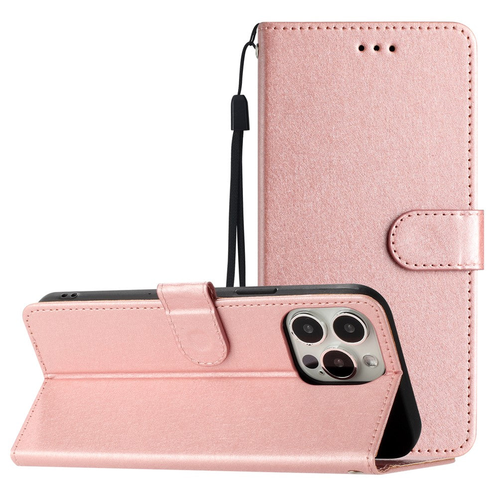 Phone Stand Cover for iPhone 12 Pro Max 6.7 inch PU Leather Silk Texture Wallet Book Style Case with Wrist Strap