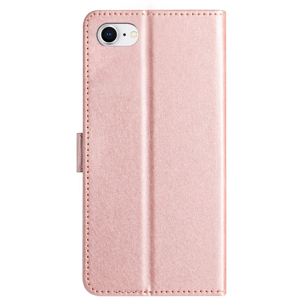 For iPhone 6 / 6s / 7 / 8 / SE (2020) / SE (2022) Phone Stand PU Leather Cover Silk Texture Wallet Case with Wrist Strap