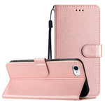 For iPhone 6 / 6s / 7 / 8 / SE (2020) / SE (2022) Phone Stand PU Leather Cover Silk Texture Wallet Case with Wrist Strap