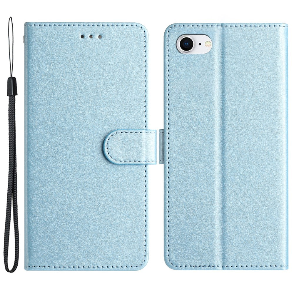 For iPhone 6 / 6s / 7 / 8 / SE (2020) / SE (2022) Phone Stand PU Leather Cover Silk Texture Wallet Case with Wrist Strap