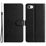 For iPhone 6 / 6s / 7 / 8 / SE (2020) / SE (2022) Phone Stand PU Leather Cover Silk Texture Wallet Case with Wrist Strap