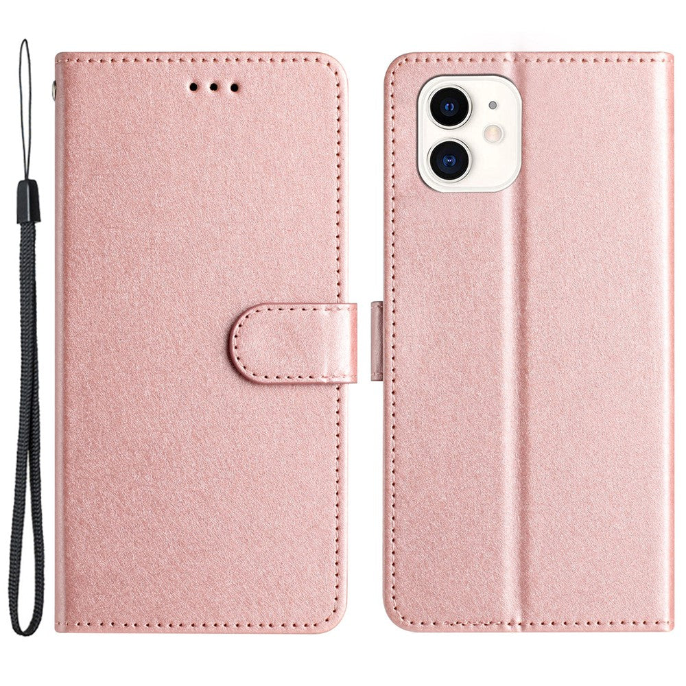 Anti-scratch Case for iPhone 11 Silk Texture PU Leather Wallet Phone Stand Cover with Wrist Strap