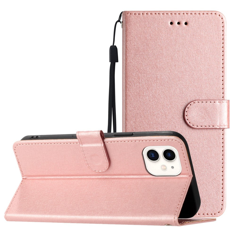 Anti-scratch Case for iPhone 11 Silk Texture PU Leather Wallet Phone Stand Cover with Wrist Strap