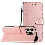 Silk Texture Flip Case for iPhone 12 Pro 6.1 inch , PU Leather Phone Cover Wallet Stand with Wrist Strap