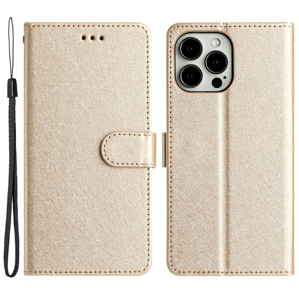 Silk Texture Flip Case for iPhone 12 Pro 6.1 inch , PU Leather Phone Cover Wallet Stand with Wrist Strap