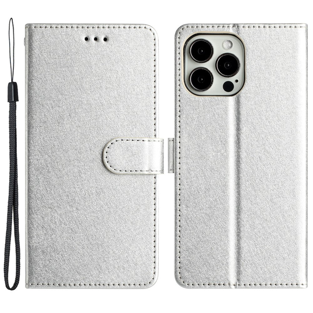 Silk Texture Flip Case for iPhone 12 Pro 6.1 inch , PU Leather Phone Cover Wallet Stand with Wrist Strap