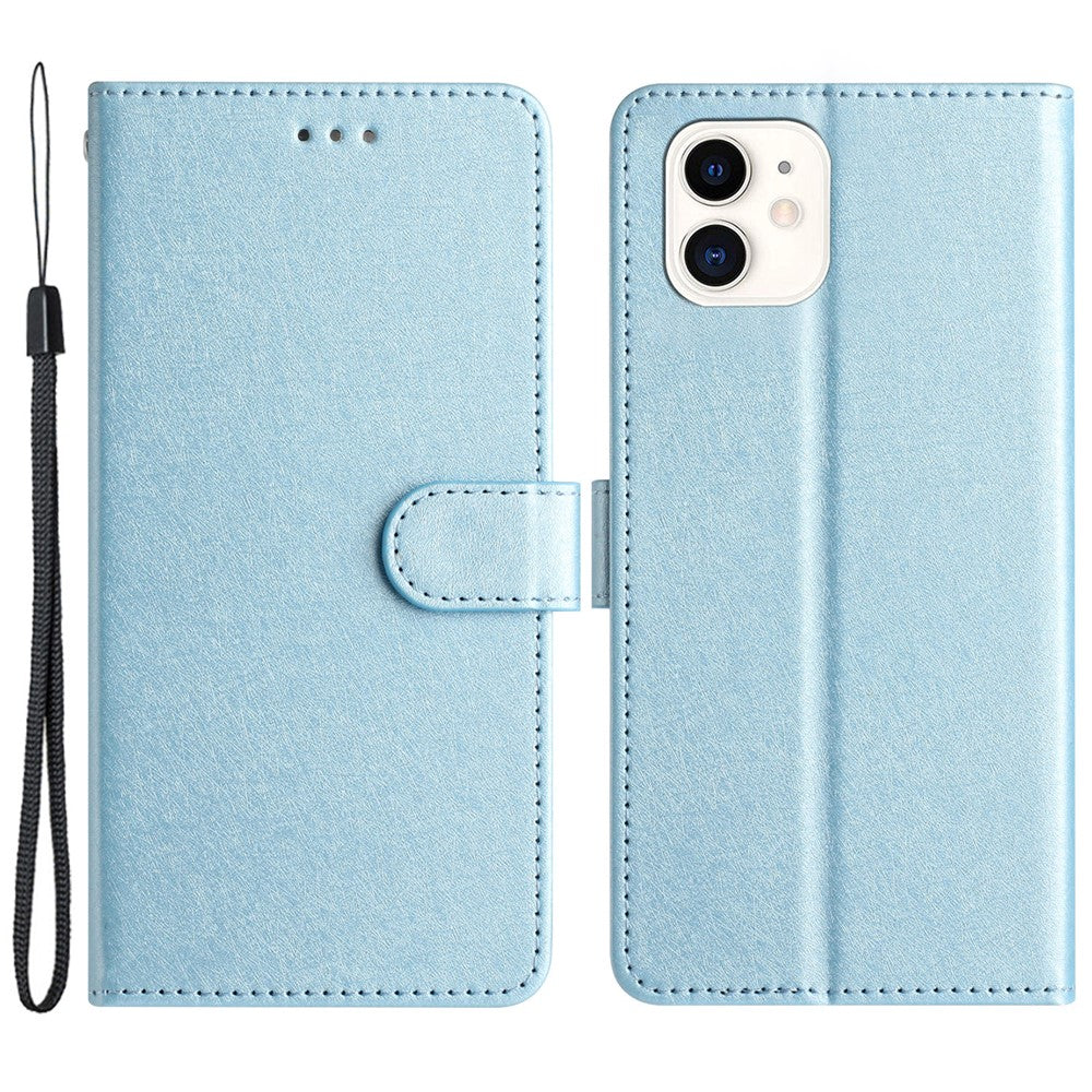 Wallet Stand Case for iPhone 12 mini 5.4 inch Silk Texture PU Leather Phone Cover with Wrist Strap