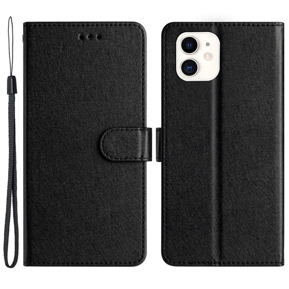 Wallet Stand Case for iPhone 12 mini 5.4 inch Silk Texture PU Leather Phone Cover with Wrist Strap