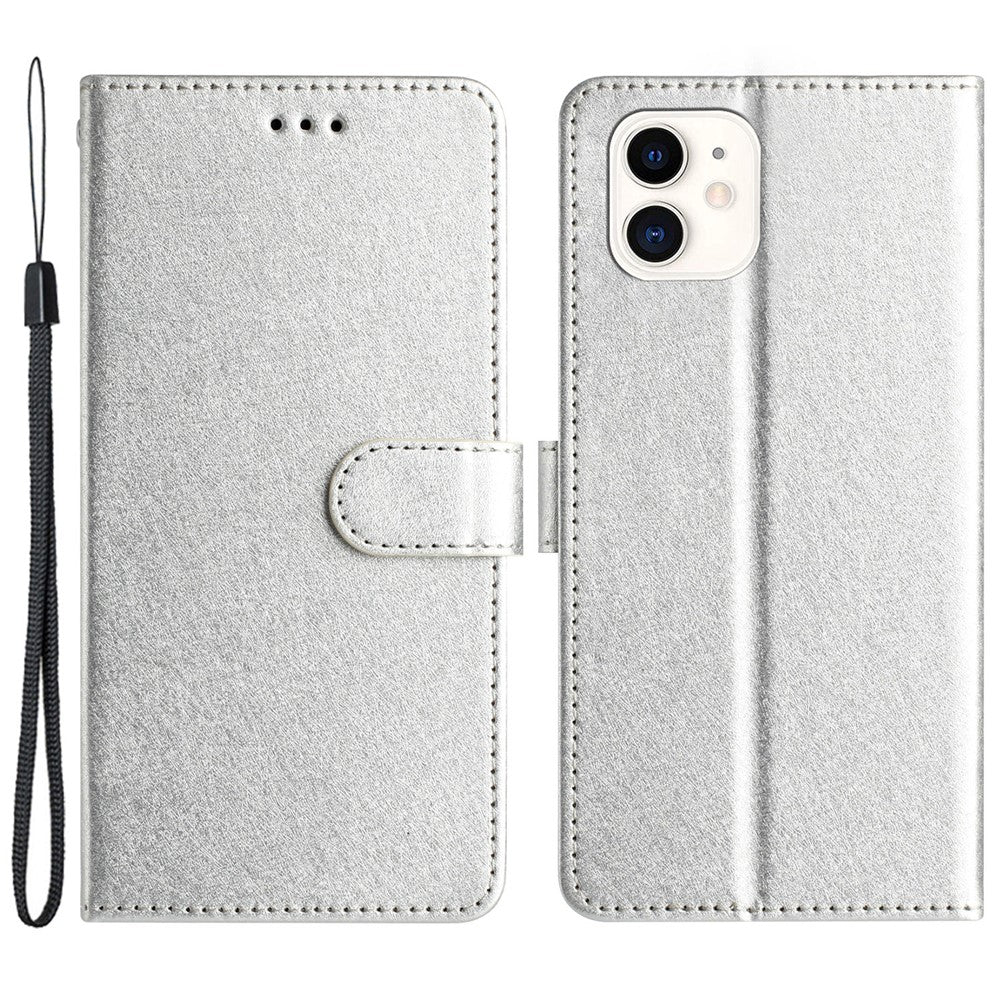 Wallet Stand Case for iPhone 12 mini 5.4 inch Silk Texture PU Leather Phone Cover with Wrist Strap