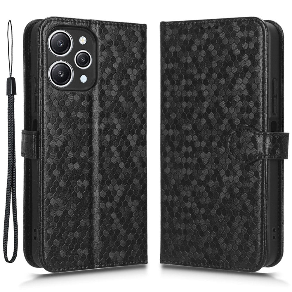 For Xiaomi Redmi 12 4G Imprinted Dot Pattern Phone Cover PU Leather Stand Case Wallet Phone Shell