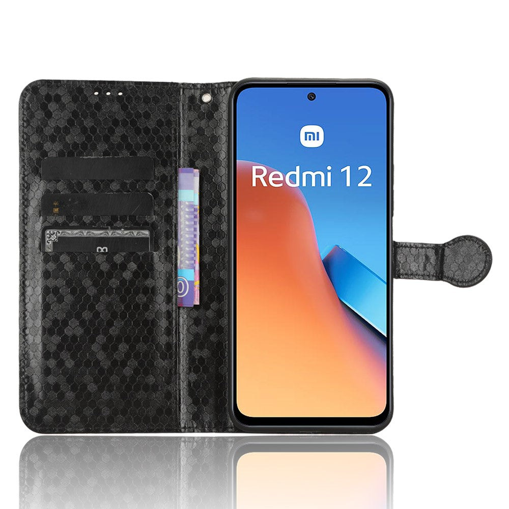 For Xiaomi Redmi 12 4G Imprinted Dot Pattern Phone Cover PU Leather Stand Case Wallet Phone Shell