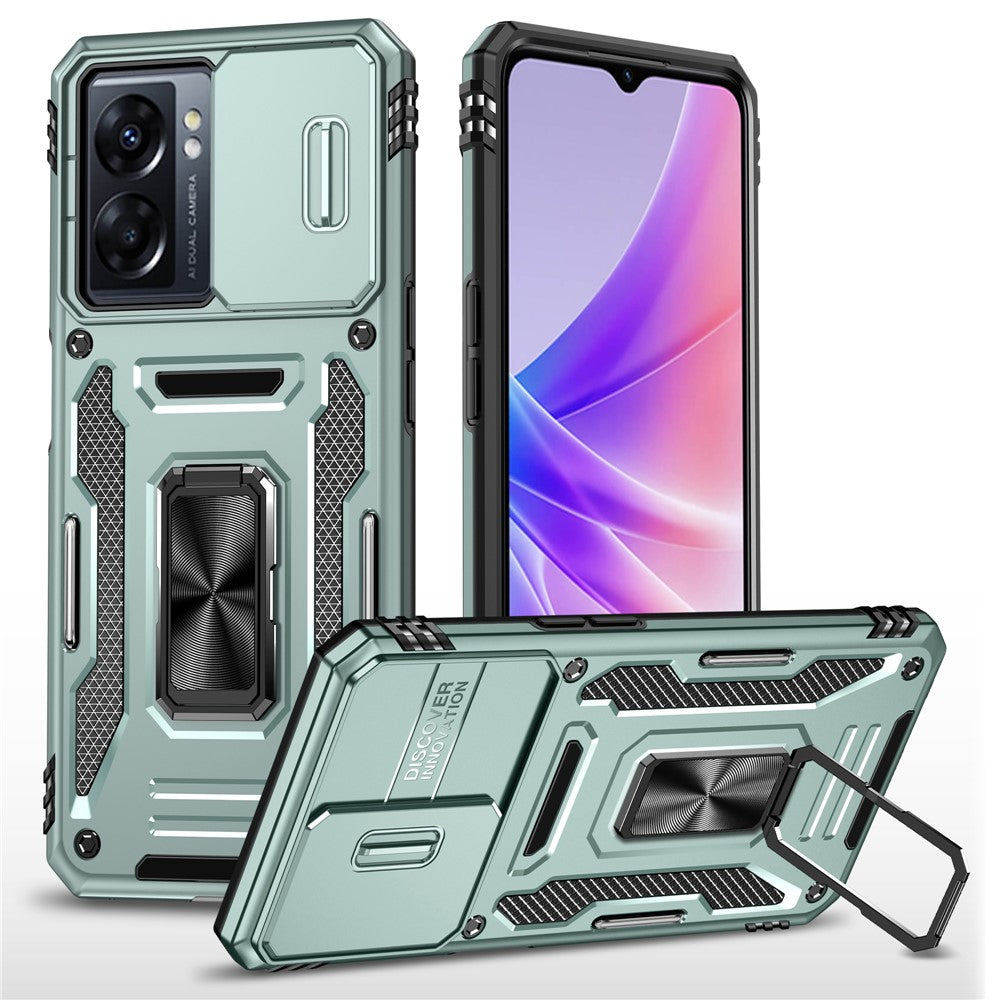 Armor Series For Oppo A77 4G / A54 4G Slide Lens Protection Phone Case PC+TPU Anti-drop Kickstand Cover