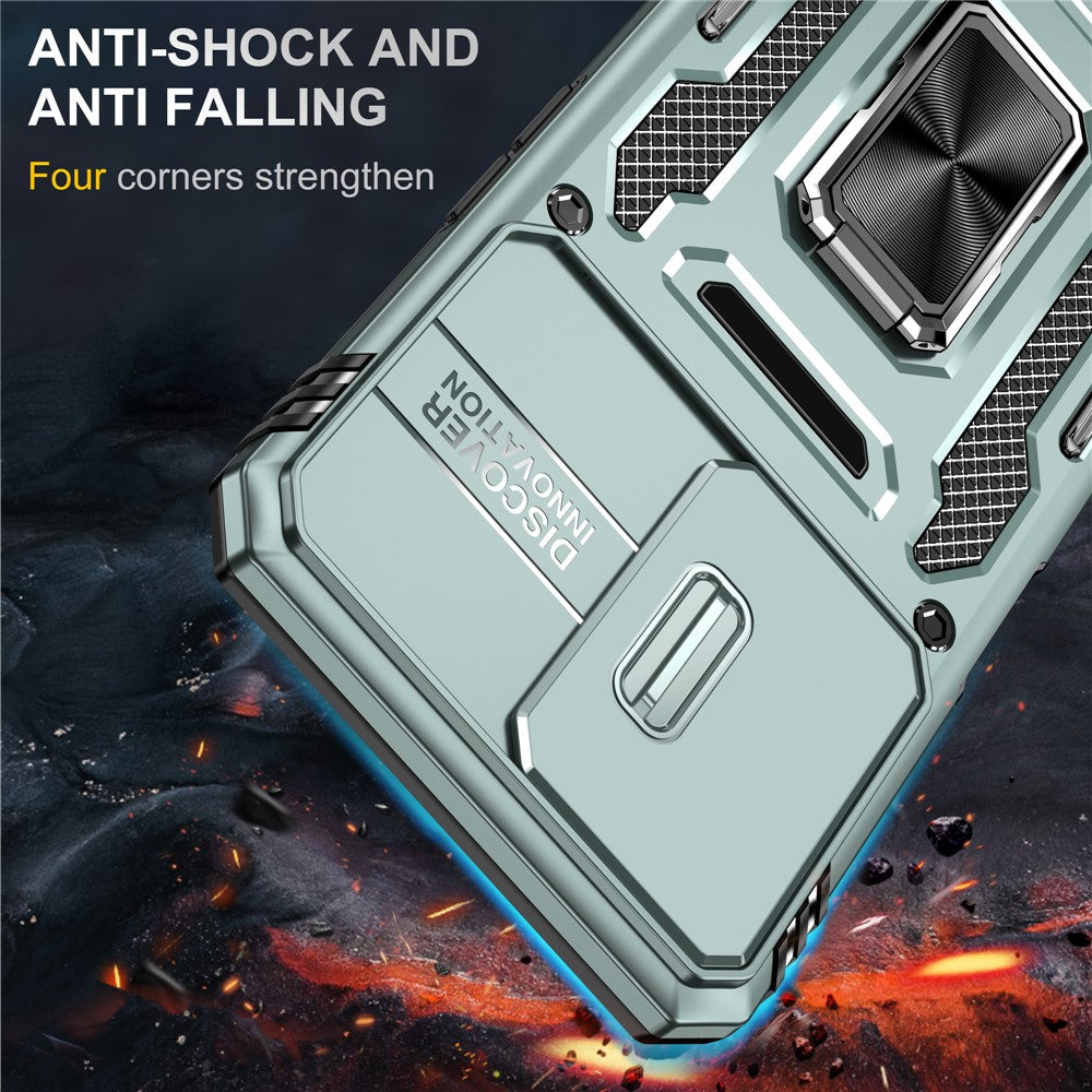 Armor Series For Oppo A77 4G / A54 4G Slide Lens Protection Phone Case PC+TPU Anti-drop Kickstand Cover