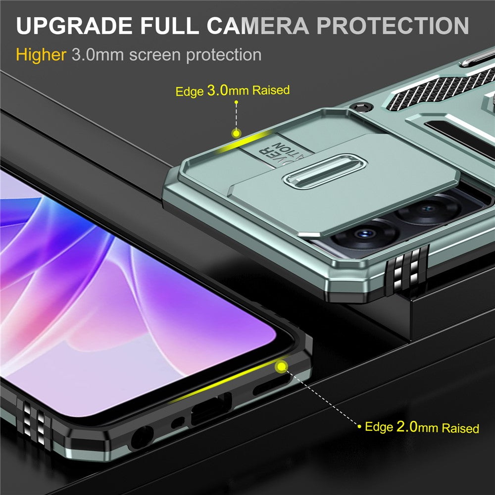 Armor Series For Oppo A77 4G / A54 4G Slide Lens Protection Phone Case PC+TPU Anti-drop Kickstand Cover