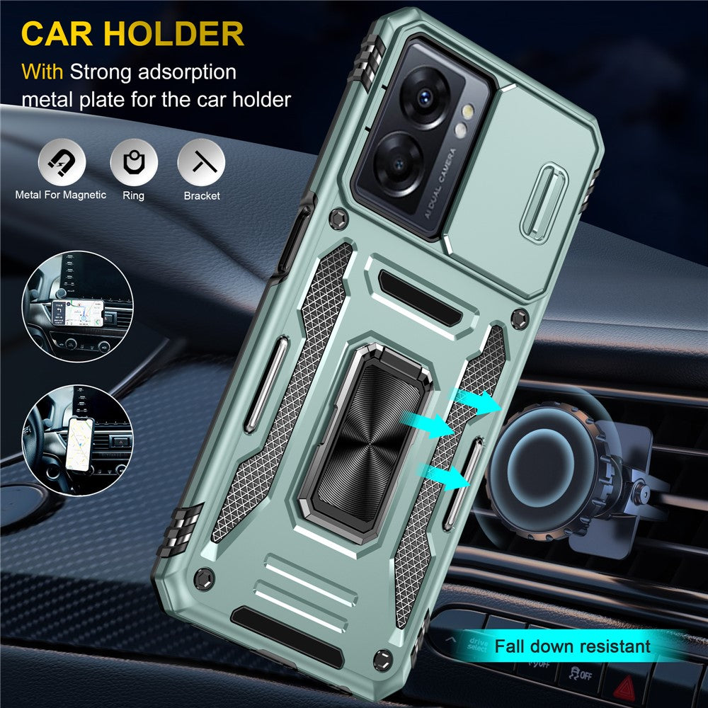 Armor Series For Oppo A77 4G / A54 4G Slide Lens Protection Phone Case PC+TPU Anti-drop Kickstand Cover