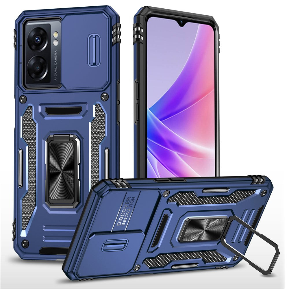 Armor Series For Oppo A77 4G / A54 4G Slide Lens Protection Phone Case PC+TPU Anti-drop Kickstand Cover