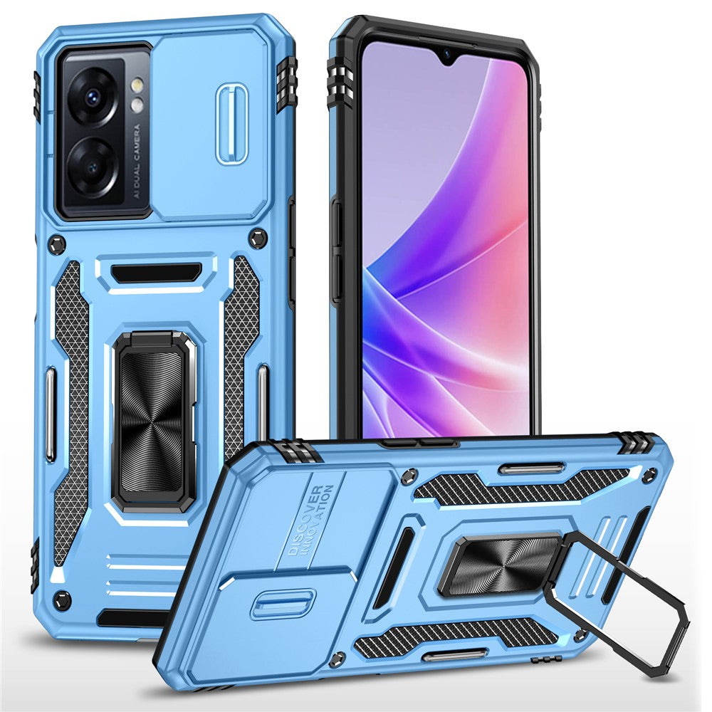 Armor Series For Oppo A77 4G / A54 4G Slide Lens Protection Phone Case PC+TPU Anti-drop Kickstand Cover