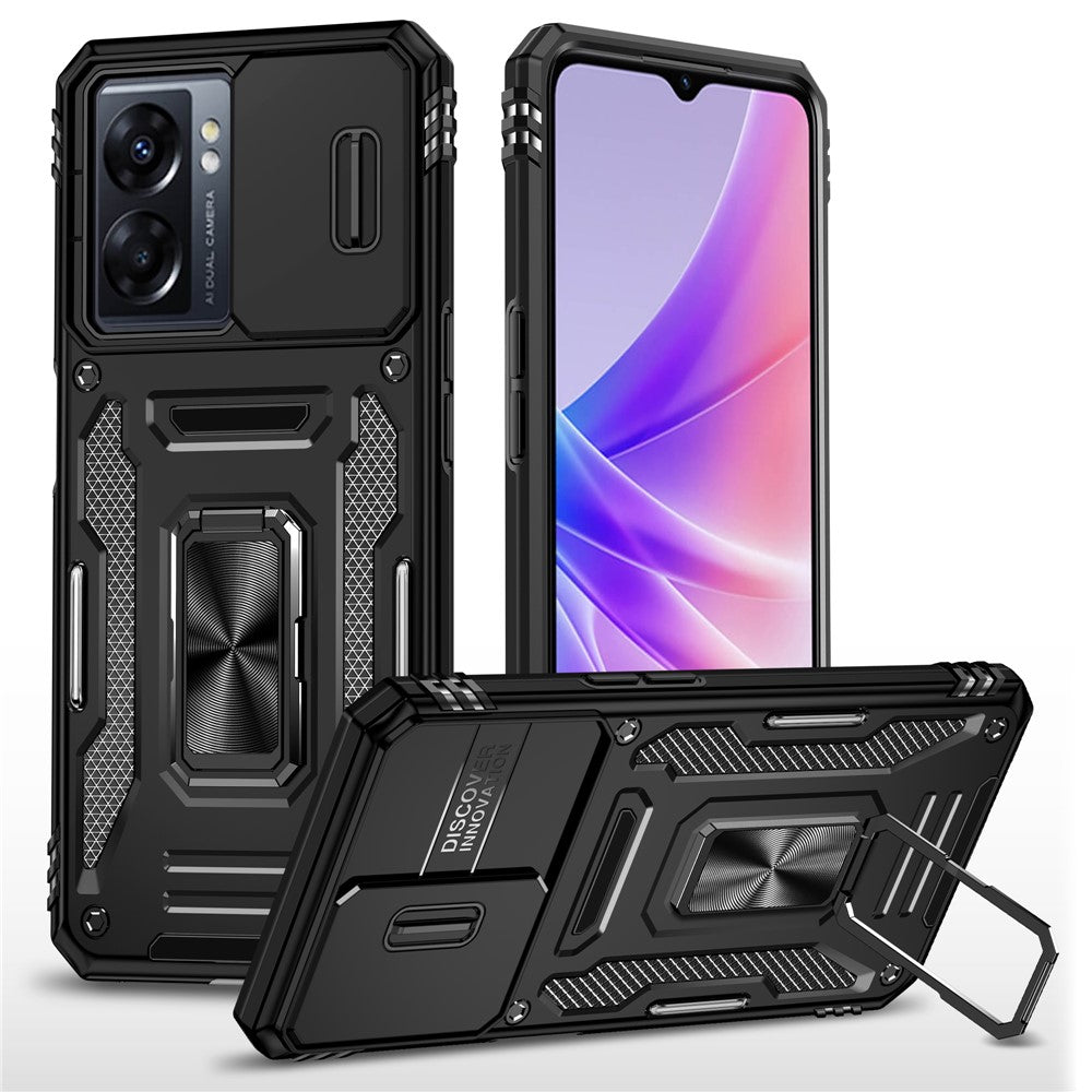 Armor Series For Oppo A77 4G / A54 4G Slide Lens Protection Phone Case PC+TPU Anti-drop Kickstand Cover