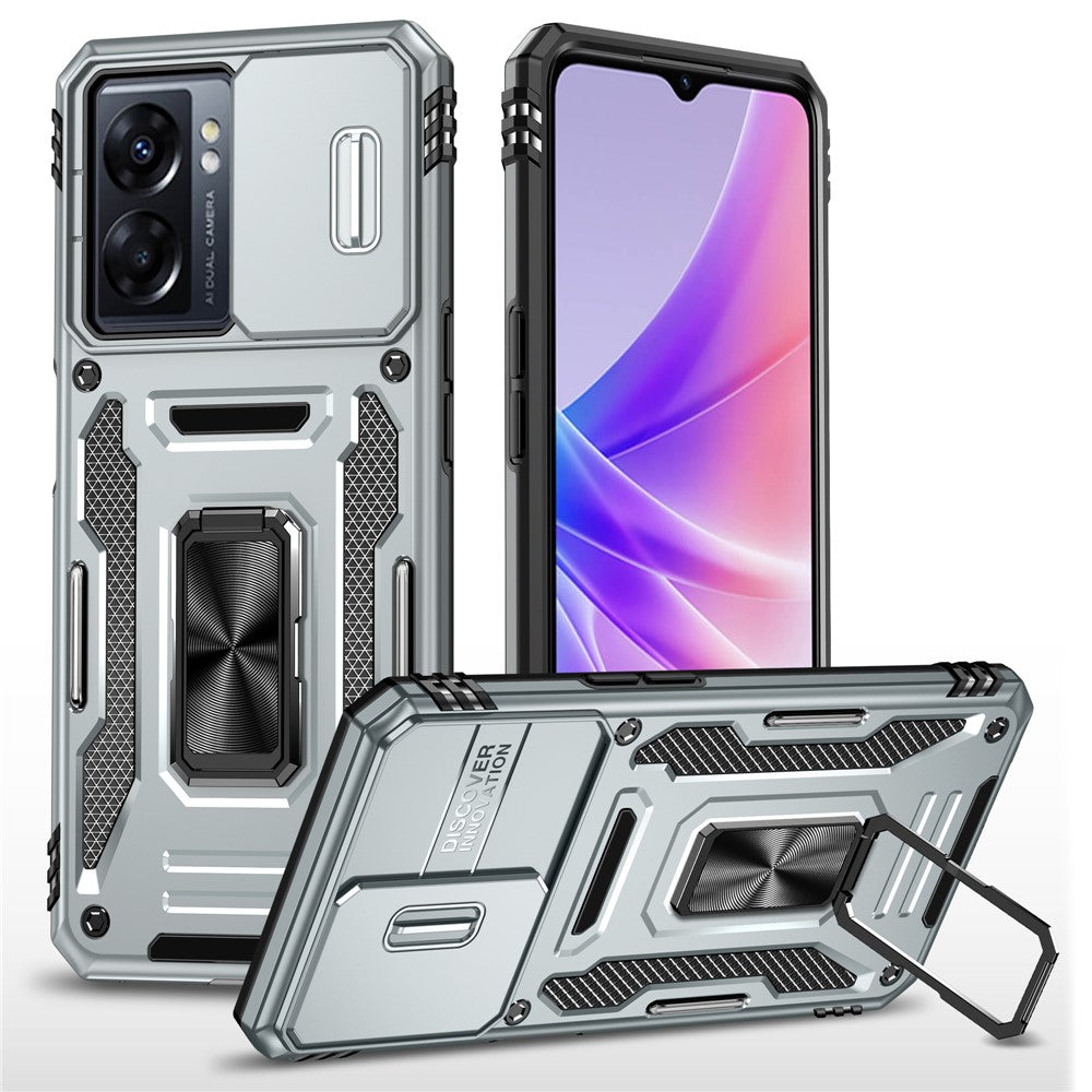 Armor Series For Oppo A77 4G / A54 4G Slide Lens Protection Phone Case PC+TPU Anti-drop Kickstand Cover