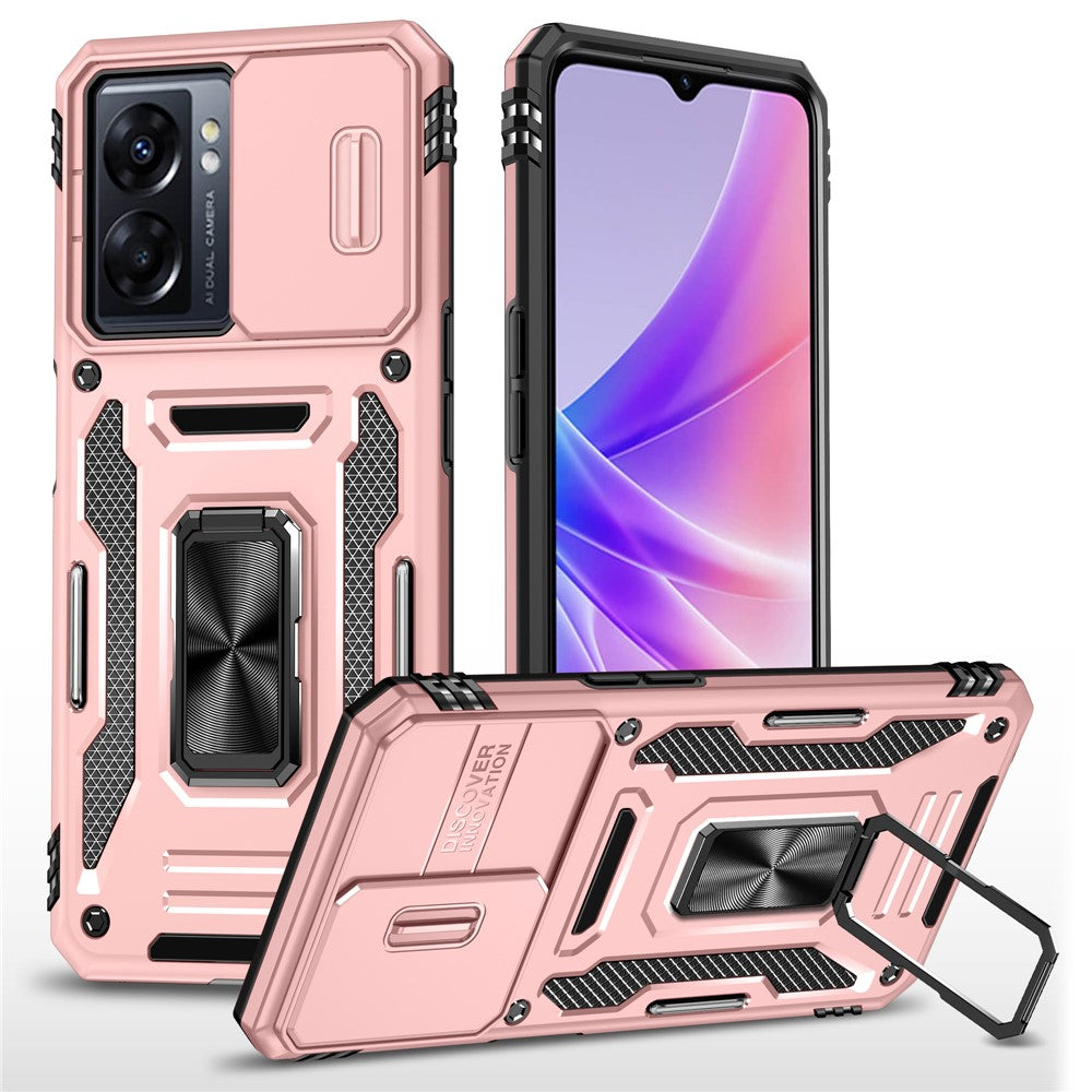 Armor Series For Oppo A77 4G / A54 4G Slide Lens Protection Phone Case PC+TPU Anti-drop Kickstand Cover