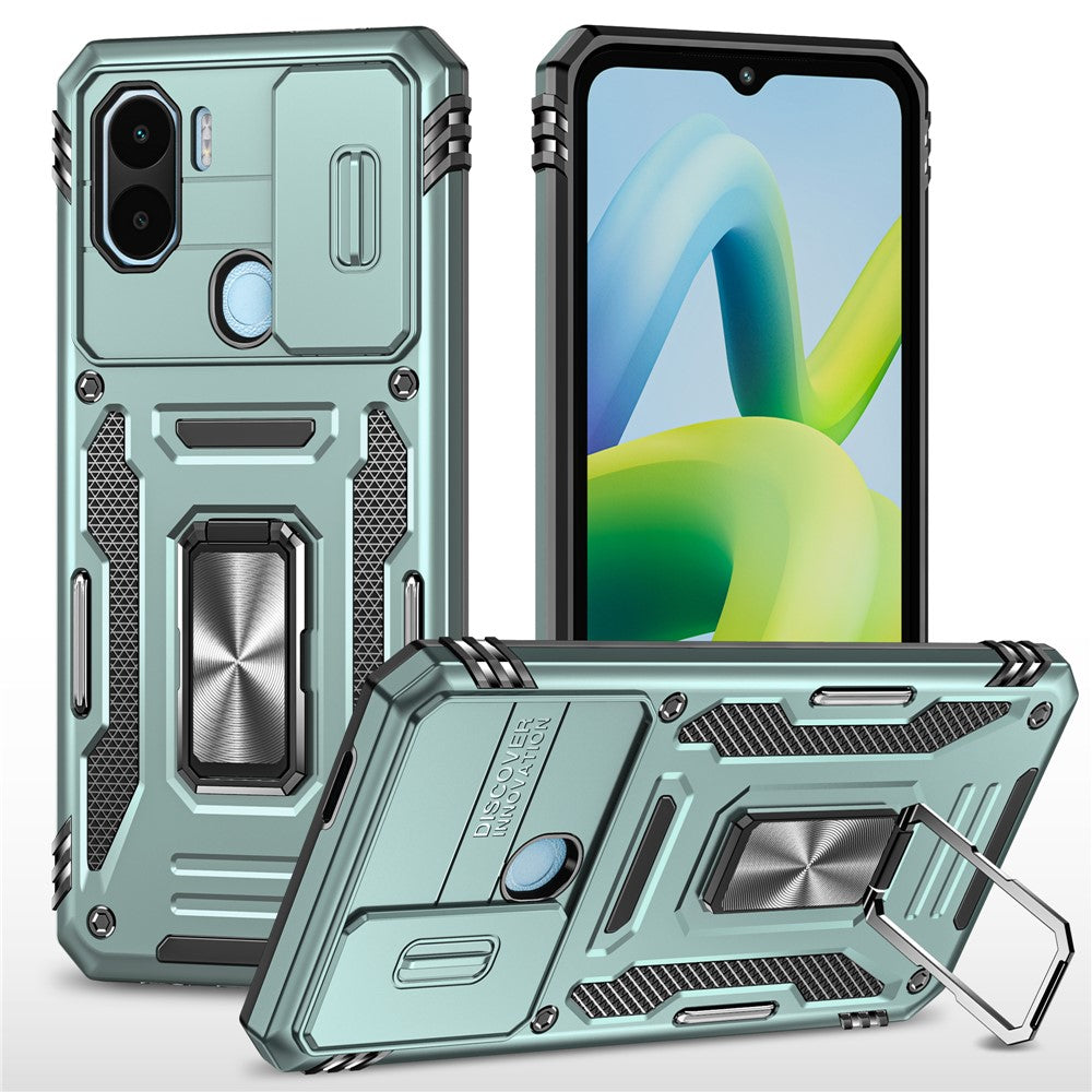 Armor Series For Xiaomi Poco C50 4G / Redmi A1+ 4G / A2+ 4G Slide Lens Lid Kickstand Cover PC+TPU Phone Case