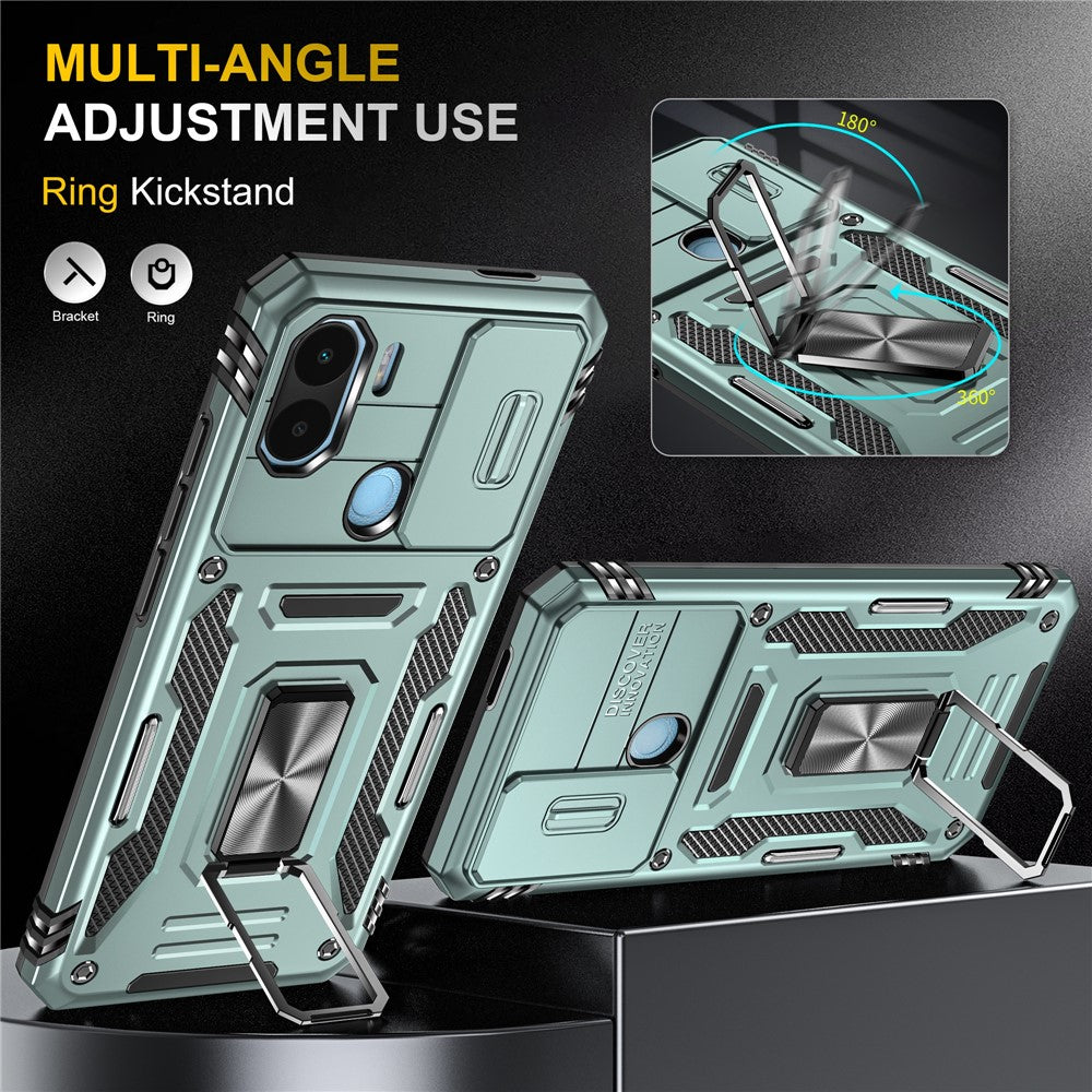 Armor Series For Xiaomi Poco C50 4G / Redmi A1+ 4G / A2+ 4G Slide Lens Lid Kickstand Cover PC+TPU Phone Case